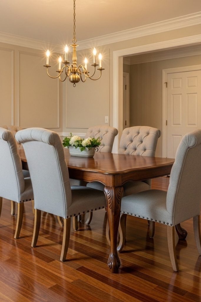 Creamy Beige wall with cherry wood floor