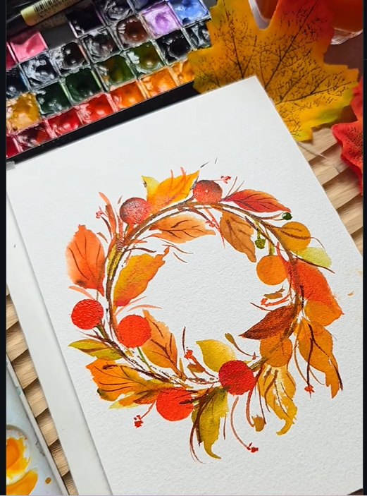 Fun fall watercolor wreath