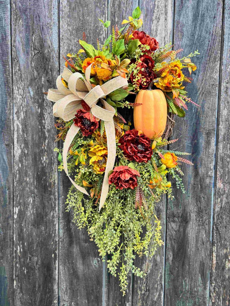 Rich Autumn Floral Pumpkin Wreath