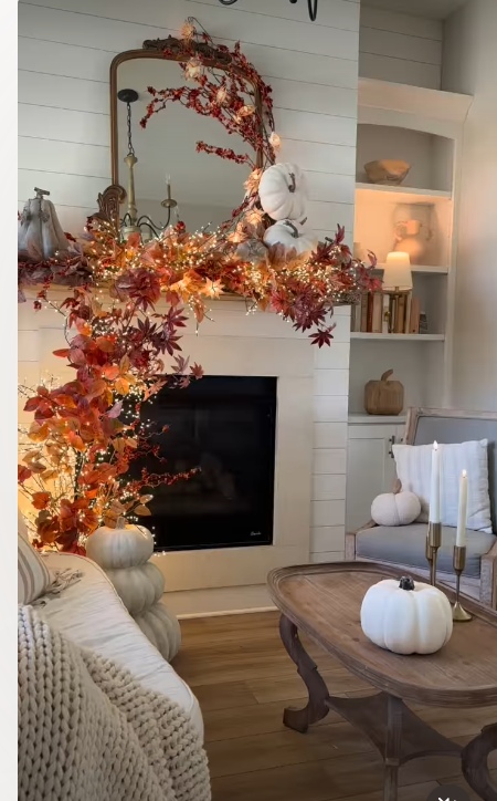 Pre-lit birch trees mantel