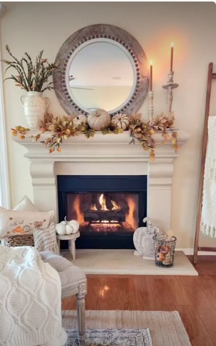 Neutral & Gold Harvest Foliage Mantel Arrangement
